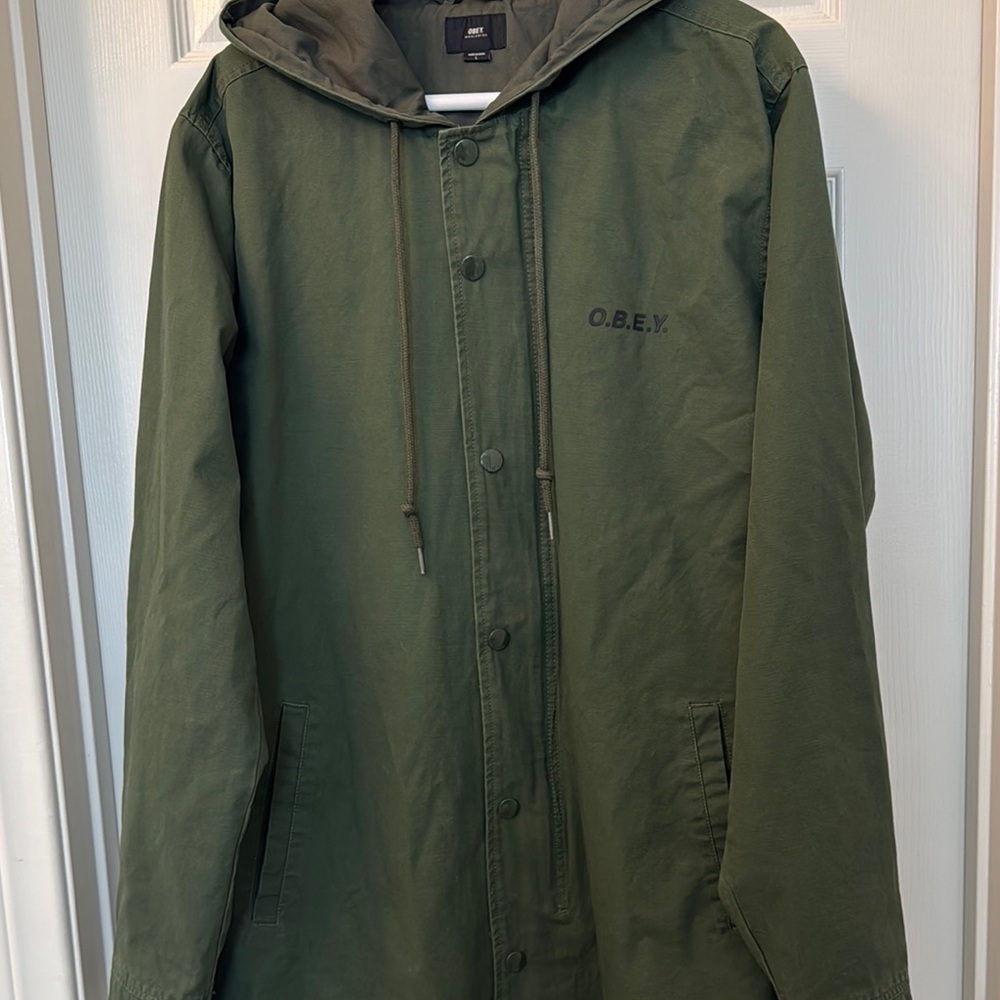 OBEY slugger optional fishtail Men's Green Hooded Jacket - Picture 3 of 15